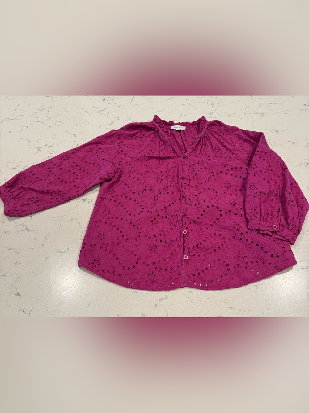 Evereve Magenta Purple Eyelet 100% Cotton Button-Up Blouse | Medium